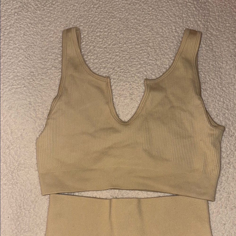 Tan Ribbed Bra Biker Short Set - Picture 2 of 5